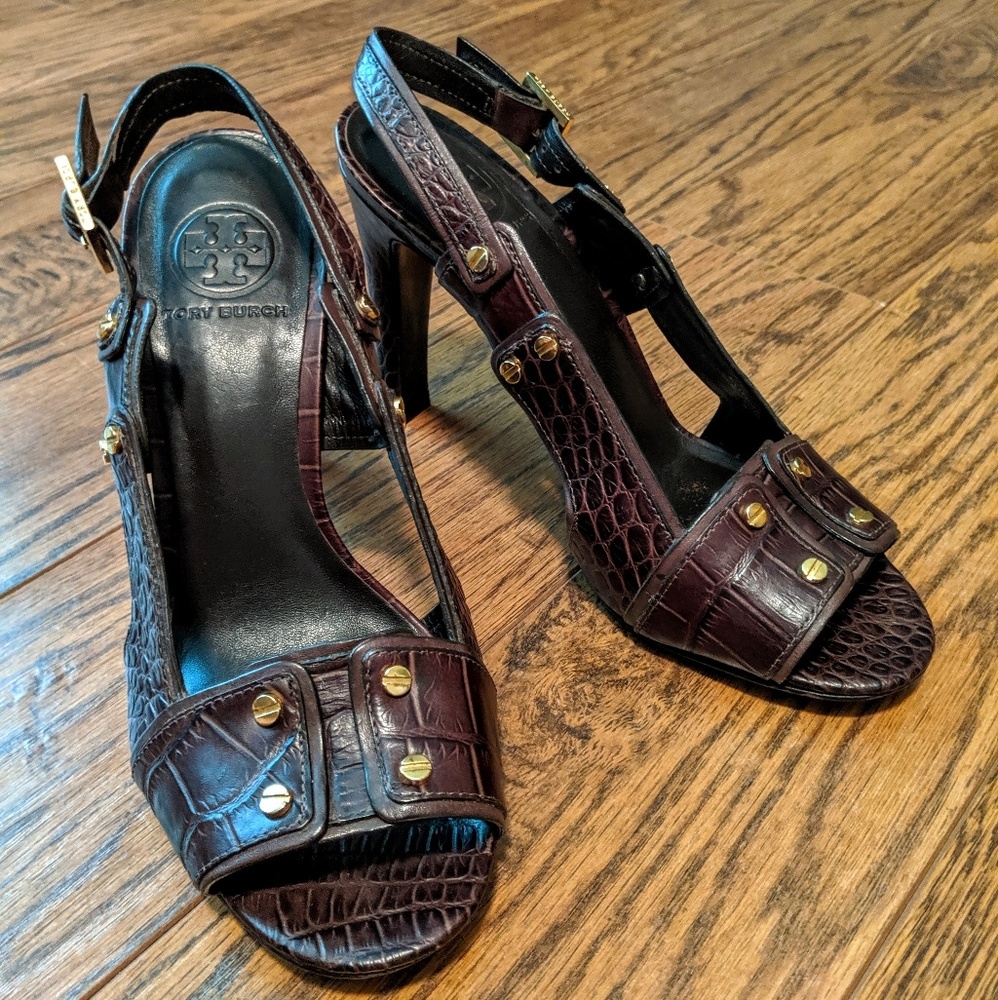Tory Burch pumps sling back brown heels sandals